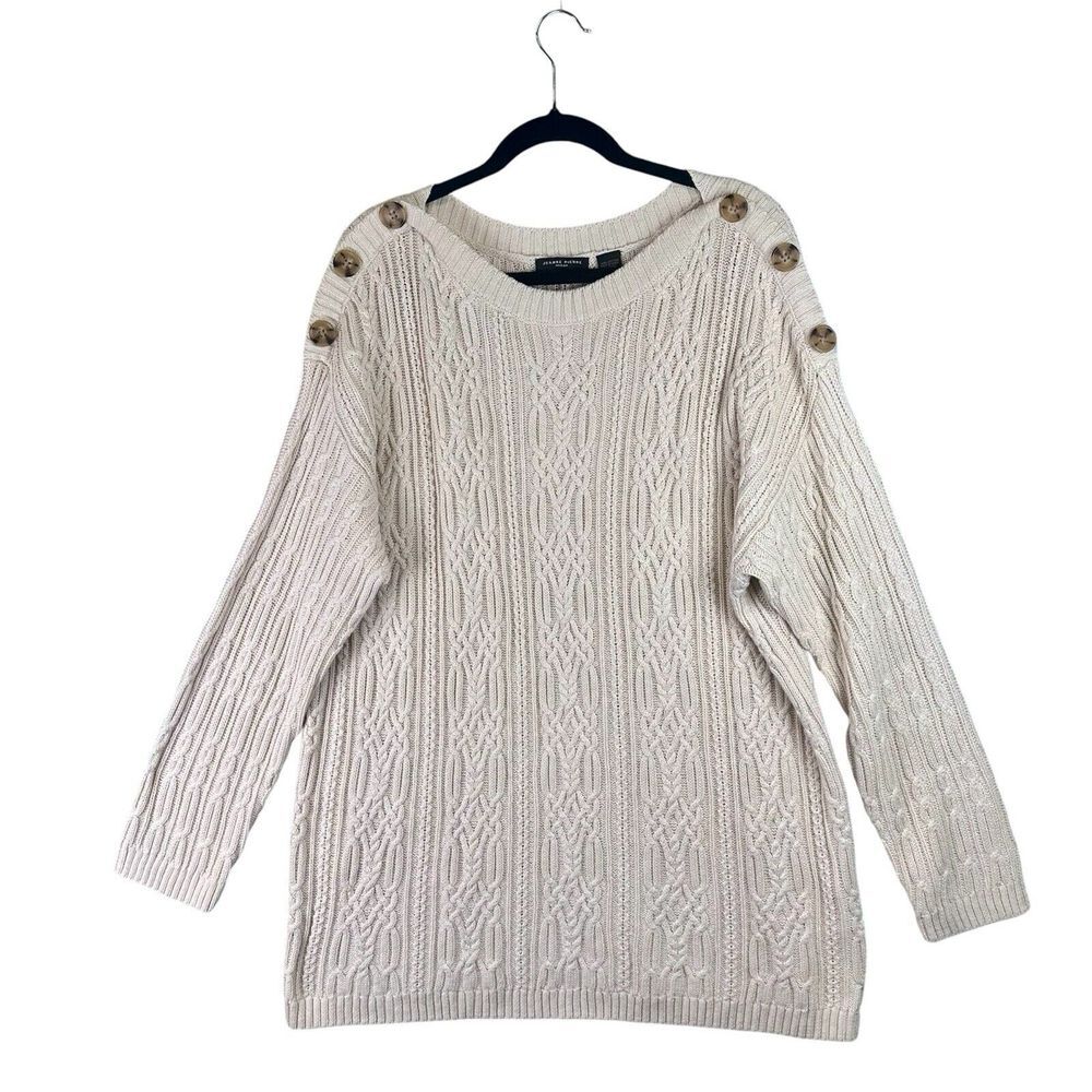 Grandma Fishermans Pullover Boat Neck Preppy Button Sweater Chunky Cable Knit 1X